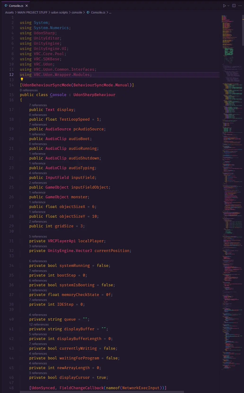 The UdonSharp code for the server console, totaling 750 lines.